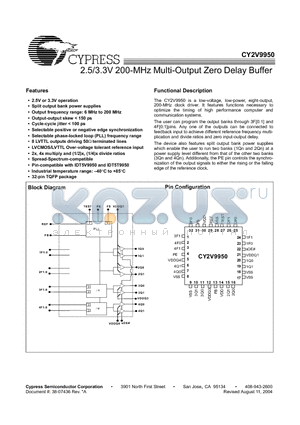 CY2V9950ACT datasheet - 2.5/3.3V 200-MHz Multi-Output Zero Delay Buffer