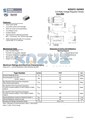 BZD27C16P datasheet - 0.8 Watts Voltage Regulator Diodes