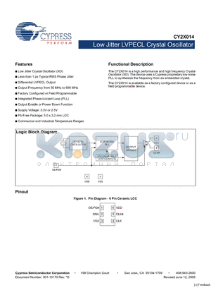 CY2X014FLXCT datasheet - 6-Pin Ceramic LCC SMD - Tape and Reel