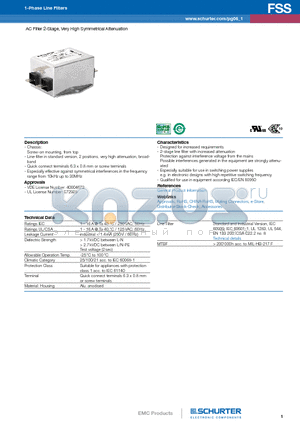 5500.2052 datasheet - AC Filter 2-Stage, Very High Symmetrical Attenuation