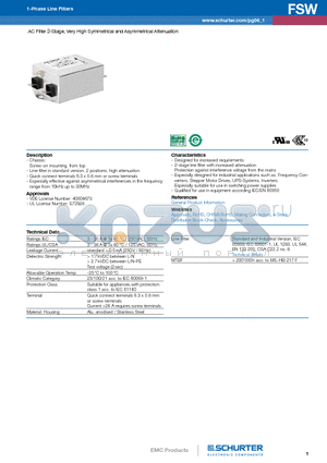 5500.2059 datasheet - AC Filter 2-Stage, Very High Symmetrical and Asymmetrical Attenuation