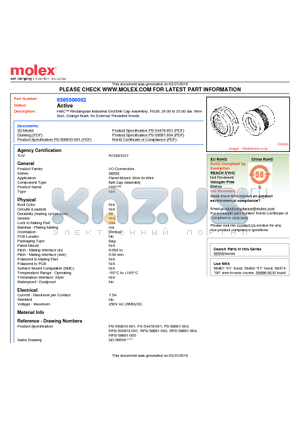 0585500002 datasheet - HMC Rectangular Industrial End Bell Cap Assembly, PG29, 20.00 to 25.00 dia. WireSize, Orange Bush, for External Threaded Hoods