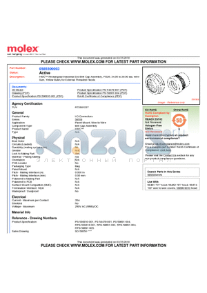 0585500003 datasheet - HMC Rectangular Industrial End Bell Cap Assembly, PG29, 24.00 to 28.00 dia. WireSize, Yellow Bush, for External Threaded Hoods