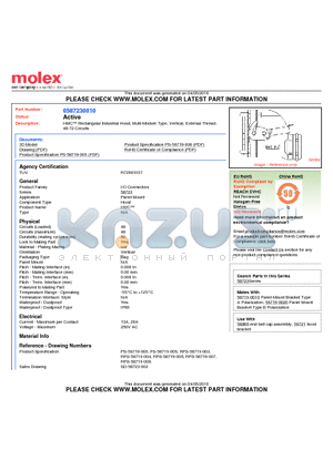 0587230010 datasheet - HMC Rectangular Industrial Hood, Multi-Module Type, Vertical, External Thread48-72 Circuits