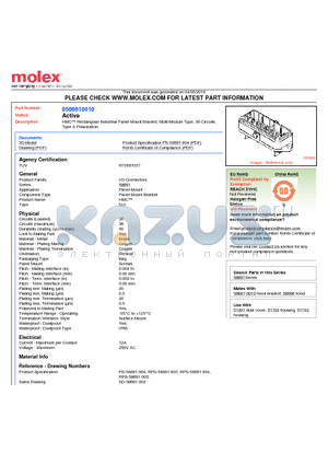 0586910010 datasheet - HMC Rectangular Industrial Panel-Mount Bracket, Multi-Module Type, 36 CircuitsType A Polarization