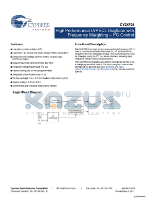 CY2XF24 datasheet - High Performance LVPECL Oscillator with Frequency Margining  I2C Control