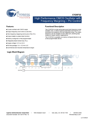 CY2XF32_11 datasheet - High Performance CMOS Oscillator with Frequency Margining  Pin Control