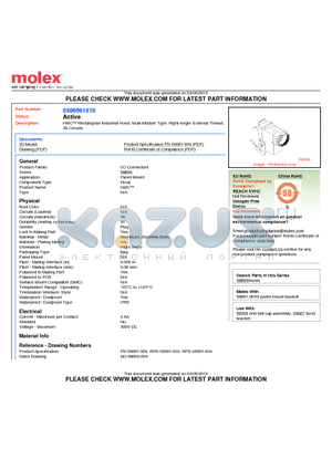 0586961010 datasheet - HMC Rectangular Industrial Hood, Multi-Module Type, Right-Angle, External Thread36 Circuits