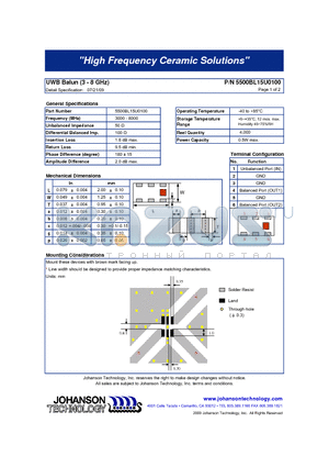 5500BL15U0100 datasheet - UWB Balun (3 - 8 GHz)