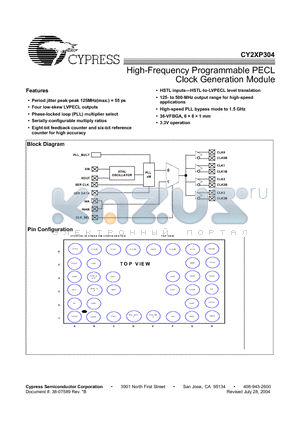 CY2XP304BVC datasheet - High-Frequency Programmable PECL Clock Generation Module