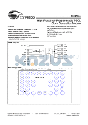 CY2XP304BVIT datasheet - High-Frequency Programmable PECL Clock Generation Module