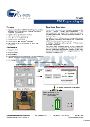 CY3095 datasheet - FTG Programming Kit