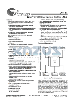 CY3125 datasheet - Warp CPLD Development Tool for UNIX
