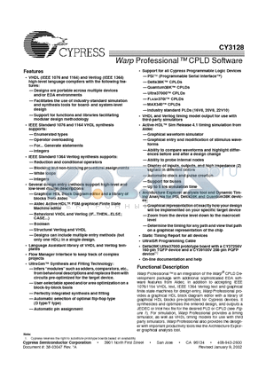 CY3128R62 datasheet - Warp Professional CPLD Software