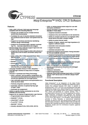 CY3130 datasheet - Warp Enterprise VHDL CPLD Software