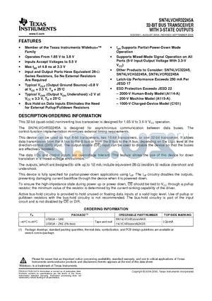 74LVCHR32245AZKER datasheet - 32-BIT BUS TRANSCEIVER WITH 3-STATE OUTPUTS