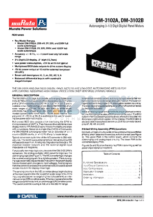 DM-3102AB datasheet - Autoranging 3-1/2 Digit Digital Panel Meters