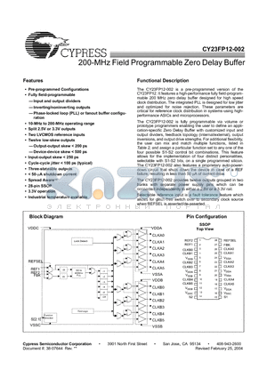 CY3672 datasheet - 200-MHz Field Programmable Zero Delay Buffer