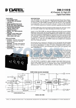 DM-3100B datasheet - AC-Powered, 3m Digit LED Digital Panel Meter