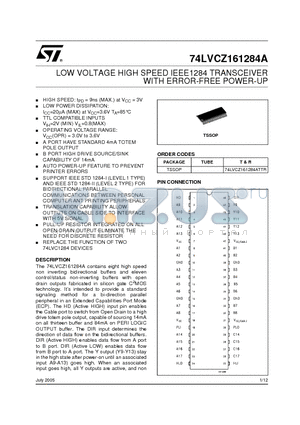 74LVCZ161284A datasheet - LOW VOLTAGE HIGH SPEED IEEE 1284 TRANSCEIVER WITH ERROR-FREE POWER-UP