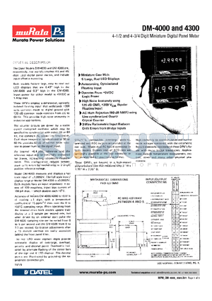 DM-4000 datasheet - 4-1/2 and 4-3/4 Digit Miniature Digital Panel Meter