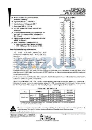 74LVCZ16245ADGVRE4 datasheet - 16-BIT BUS TRANSCEIVER WITH 3-STATE OUTPUTS