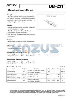 DM-231 datasheet - Magnetoresistance Element