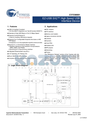 CY3682 datasheet - EZ-USB SX2 High Speed USB Interface Device