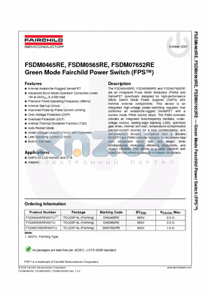 DM0465RE datasheet - Green Mode Fairchild Power Switch (FPS)