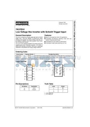 74LVQ14 datasheet - Low Voltage Hex Inverter with Schmitt Trigger Input