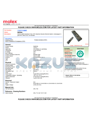 112111-5001 datasheet - Direct-Link^ Industrial 5-Port, IP67 (Machine Mount) Ethernet Switch, Unmanaged, 5-pole M12 Ultra-Lock, 10/100 Mb/s