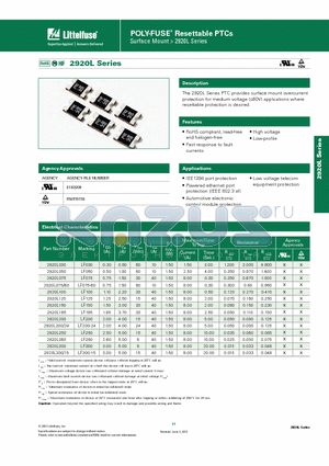 2920L075 datasheet - POLY-FUSE^ Resettable PTCs Surface Mount > 2920L Series