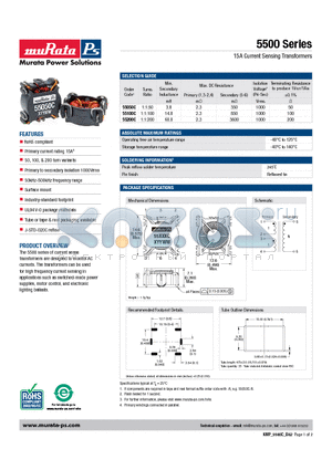 55050C datasheet - 15A Current Sensing Transformers