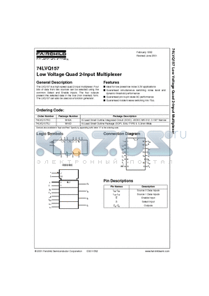 74LVQ157SJ datasheet - Low Voltage Quad 2-Input Multiplexer