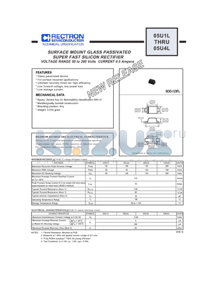 05U2L datasheet - SURFACE MOUNT GLASS PASSIVATED SUPER FAST SILICON RECTIFIER VOLTAGE RANGE 50 to 200 Volts CURRENT 0.5 Ampere