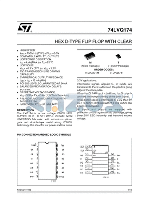 74LVQ174 datasheet - HEX D-TYPE FLIP FLOP WITH CLEAR