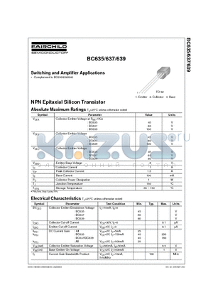 BC635 datasheet - NPN EPITAXIAL SILICON TRANSISTOR