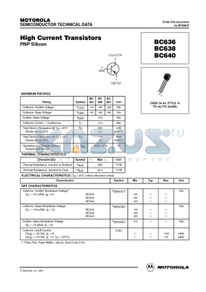 BC636 datasheet - High Current Transistors