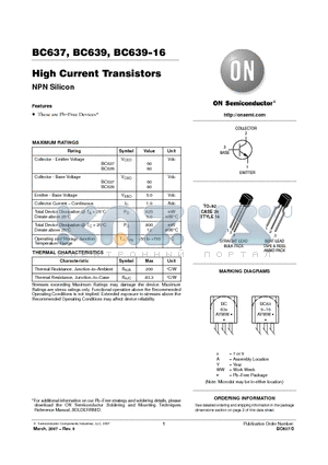BC637 datasheet - High Current Transistors