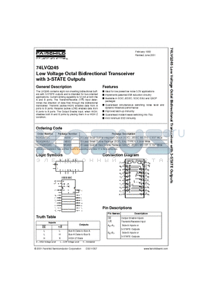 74LVQ245 datasheet - Low Voltage Octal Bidirectional Transceiver