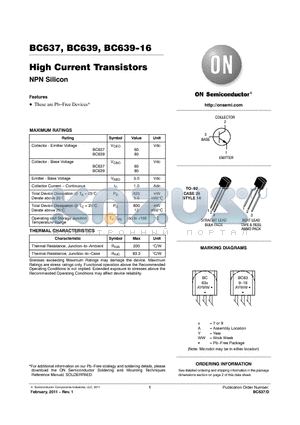 BC637RL1G datasheet - High Current Transistors