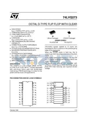 74LVQ273T datasheet - OCTAL D-TYPE FLIP FLOP WITH CLEAR