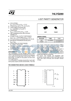 74LVQ280TTR datasheet - 9 BIT PARITY GENERATOR