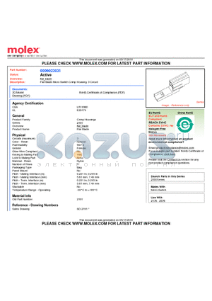 06-02-9032 datasheet - Flat Blade Micro Switch Crimp Housing, 3 Circuit