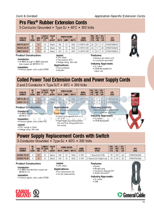 06014.60.04 datasheet - Pro Flex^ Rubber Extension Cords 3-Conductor Grounded . Type SJ . 60C . 300 Volts