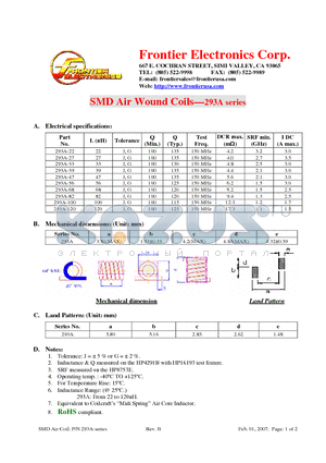 293A datasheet - SMD Air Wound Coils