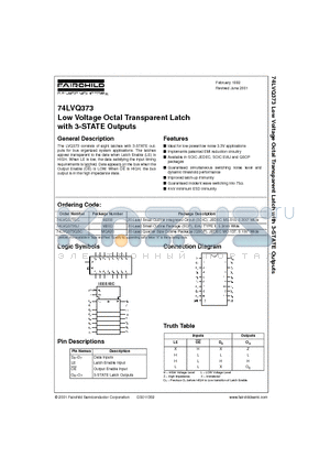 74LVQ373SJ datasheet - Low Voltage Octal Transparent Latch with 3-STATE Outputs