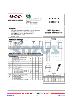 BC639-10 datasheet - NPN Epitaxial Silicon Transistors