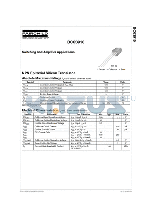 BC63916 datasheet - Switching and Amplifier Applications