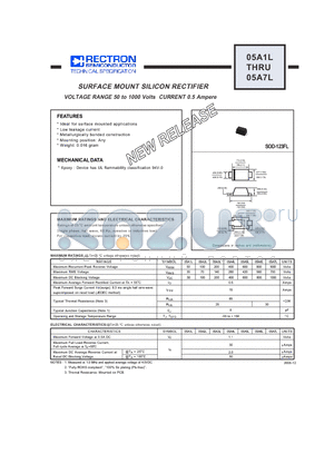 05A3L datasheet - SURFACE MOUNT SILICON RECTIFIER VOLTAGE RANGE 50 to 1000 Volts CURRENT 0.5 Ampere